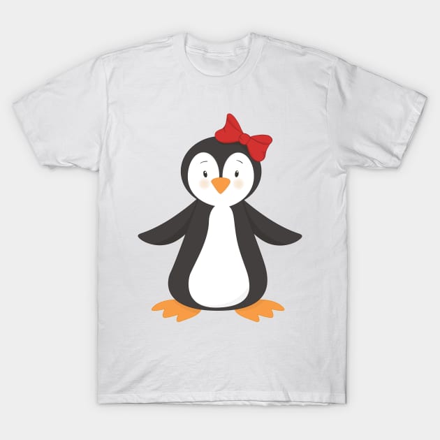 Cute Penguin, Little Penguin, Penguin With Bow T-Shirt by Jelena Dunčević